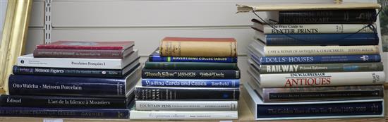A quantity of reference books relating to Silver, Ceramics, Porcelain, Toys, Pens etc.